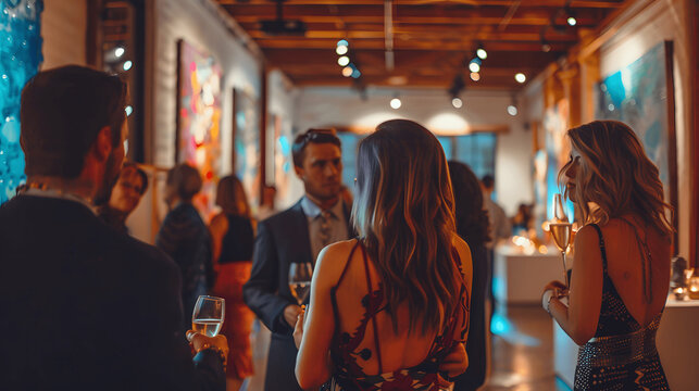 Exclusive VIP event in art gallery with fine art
