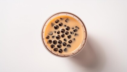 Realistic boba tea with ice with white background, ai generated