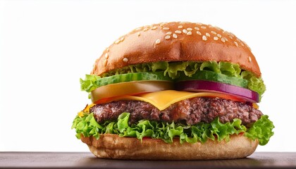 realistic juicy burger with tomato, cheese and lettuce, ai generated 