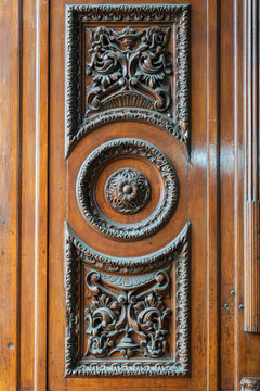 Wood carving decoration on a non-protected historical building of the Spanish colonial period in the historical center of Lima