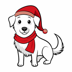 line art  Christmas  Dog with Santa Claus Hat SVG