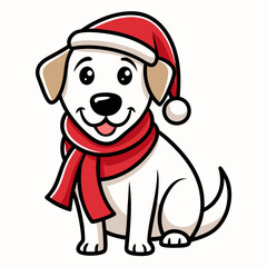 line art  Christmas  Dog with Santa Claus Hat SVG