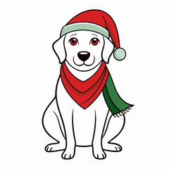 line art  Christmas  Dog with Santa Claus Hat SVG