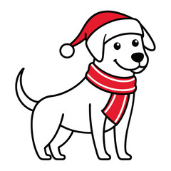 line art  Christmas  Dog with Santa Claus Hat SVG