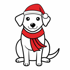 line art  Christmas  Dog with Santa Claus Hat SVG