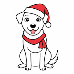 line art  Christmas  Dog with Santa Claus Hat SVG