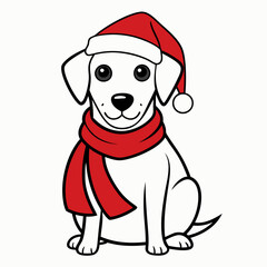 line art  Christmas  Dog with Santa Claus Hat SVG
