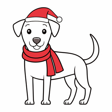 recommend clip art: line art  Christmas  Dog with Santa Claus Hat SVG