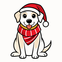 line art  Christmas  Dog with Santa Claus Hat SVG