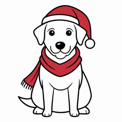 line art  Christmas  Dog with Santa Claus Hat SVG
