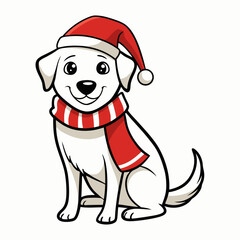 line art  Christmas  Dog with Santa Claus Hat SVG