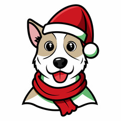 line art  Christmas  Dog with Santa Claus Hat SVG