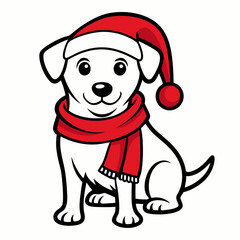 line art  Christmas  Dog with Santa Claus Hat SVG