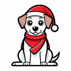line art  Christmas  Dog with Santa Claus Hat SVG