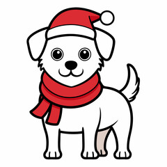 line art  Christmas  Dog with Santa Claus Hat SVG