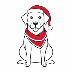 line art  Christmas  Dog with Santa Claus Hat SVG