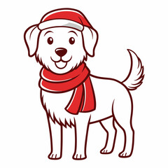 line art  Christmas  Dog with Santa Claus Hat SVG