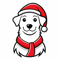 line art  Christmas  Dog with Santa Claus Hat SVG