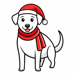 line art  Christmas  Dog with Santa Claus Hat SVG