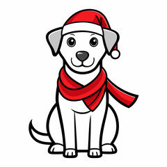 line art  Christmas  Dog with Santa Claus Hat SVG