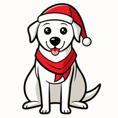 line art  Christmas  Dog with Santa Claus Hat SVG