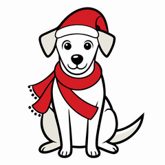 line art  Christmas  Dog with Santa Claus Hat SVG