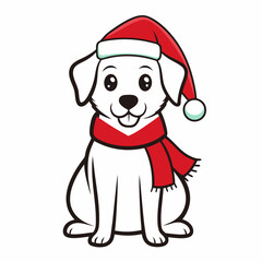 line art  Christmas  Dog with Santa Claus Hat SVG
