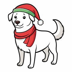 line art  Christmas  Dog with Santa Claus Hat SVG