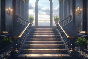 Obraz premium A grand staircase with a window above it