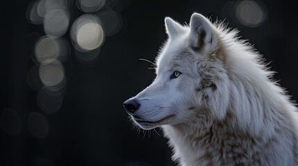 Fototapeta premium Portrait of a white wolf on a black background