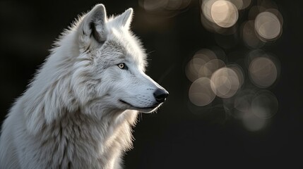 Obraz premium Portrait of a white wolf on a black background