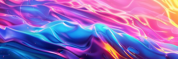 A mesmerizing abstract art piece with smooth, flowing liquid forms in bright blue, pink, and yellow hues, symbolizing movement, energy, imagination, and fluidity.