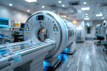 A large MRI machine is in a hospital room