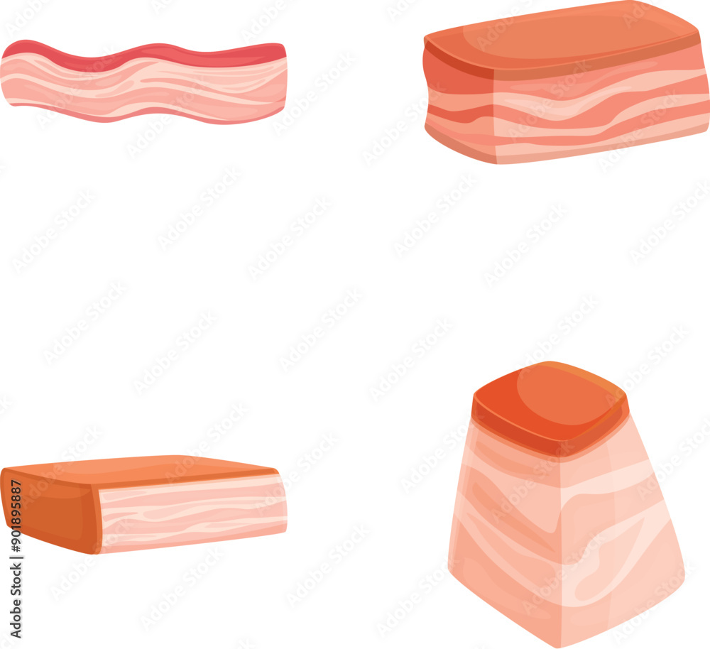 Aufkleber assorted bacon strips illustrations set in vector format. featuring a collection of cooked and raw. 