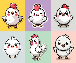 Cute chicken duck hand drawn flat stylish cartoon sticker icon Bundle