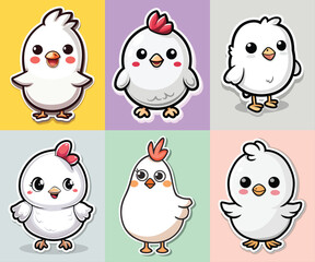 Cute chicken duck hand drawn flat stylish cartoon sticker icon Bundle