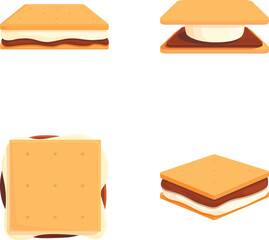Assorted cartoon smore illustrations with marshmallow. Chocolate. And graham cracker. Perfect for a delicious summer campfire treat. In a fun and kidfriendly vector graphic design