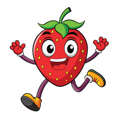 Fototapeta premium a funny running Strawberry cartoon character, vector illustration silhouette, 