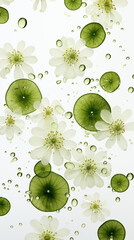 Sliced ​​Cucumber on White Background, Abstract Image, Texture, Pattern Background, Wallpaper, Cover and Screen of Smartphone, Cell Phone, Computer, Laptop, 9:16 and 16:9 Format