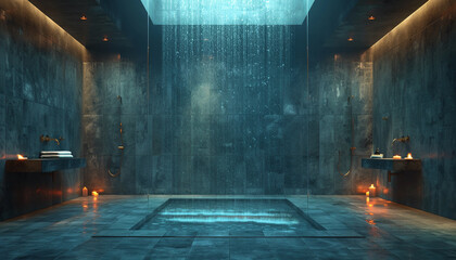 Modern luxury hotel bathroom with rain shower