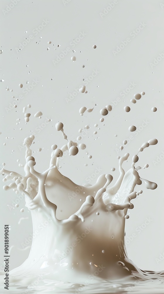 Poster splash of white liquid on light background, studio shot. abstract fluid dynamics concept