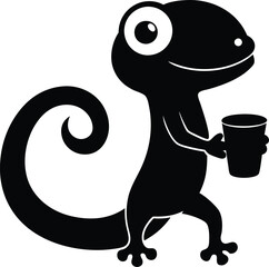 Silhouette of Lizard or gecko stand with mug