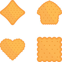 Collection of four biscuit shapes including a star, a bite, a heart, and a rectangle