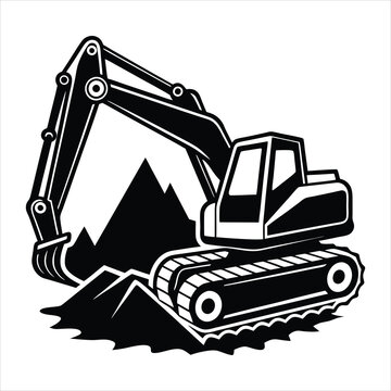 black and white excavator digging earth clip art preview