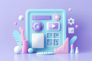Fototapeta premium Colorful 3D Interface with Icons and Clouds