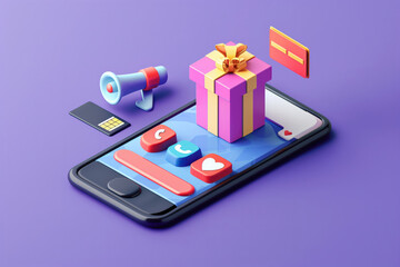 Online Shopping with Gift Box and Smartphone