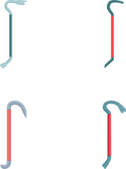 Collection of crowbars in various colors and designs for versatile use, depicted in a clear, isolated view