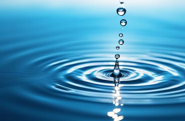 water drops fall on the surface of blue water