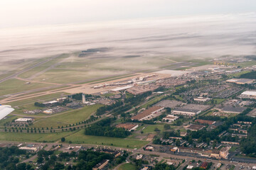 Richmond, Virginia - Aerial view of Richmond International Airport on a foggy morning 