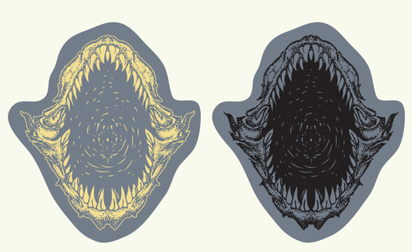 shark jaw with sharp teeth vector illustration in hand draw styl